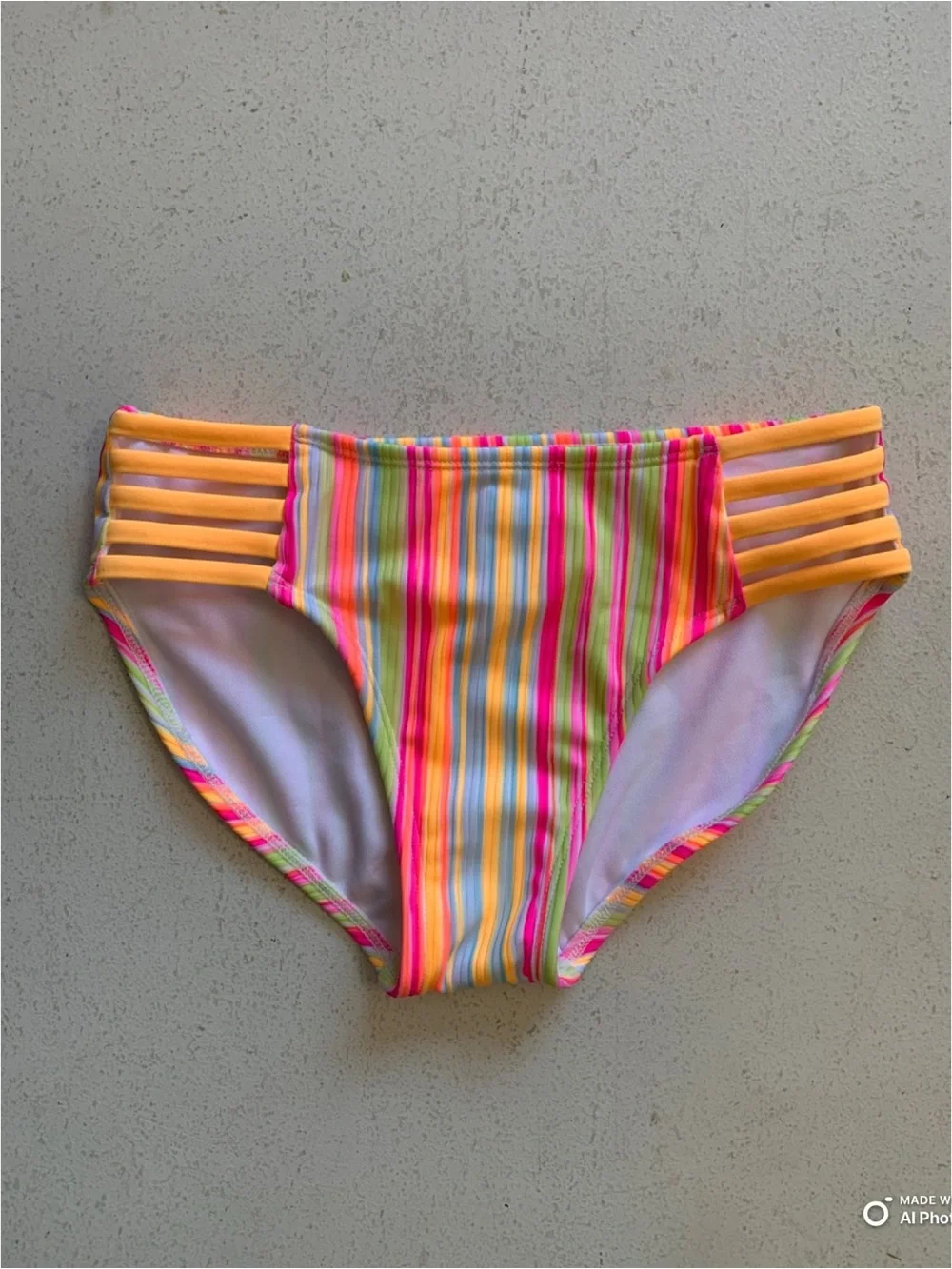 Art Class Girls Neon Pink Orange Stripe Bikini Set Swimsuit Size Large NWT